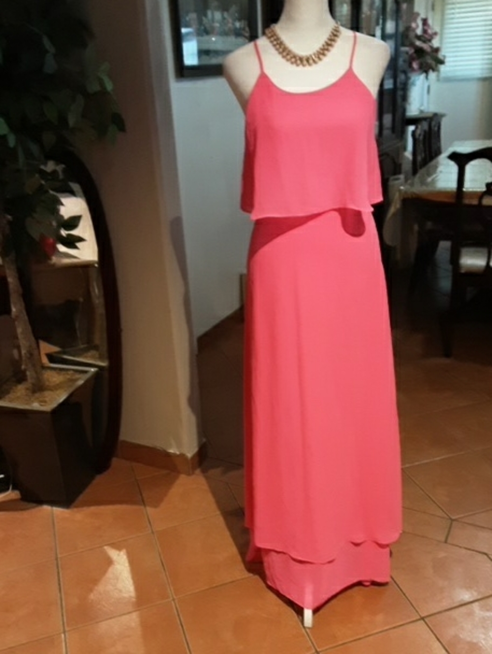 Gianni Bini Coral Pink Layered Maxi Dress